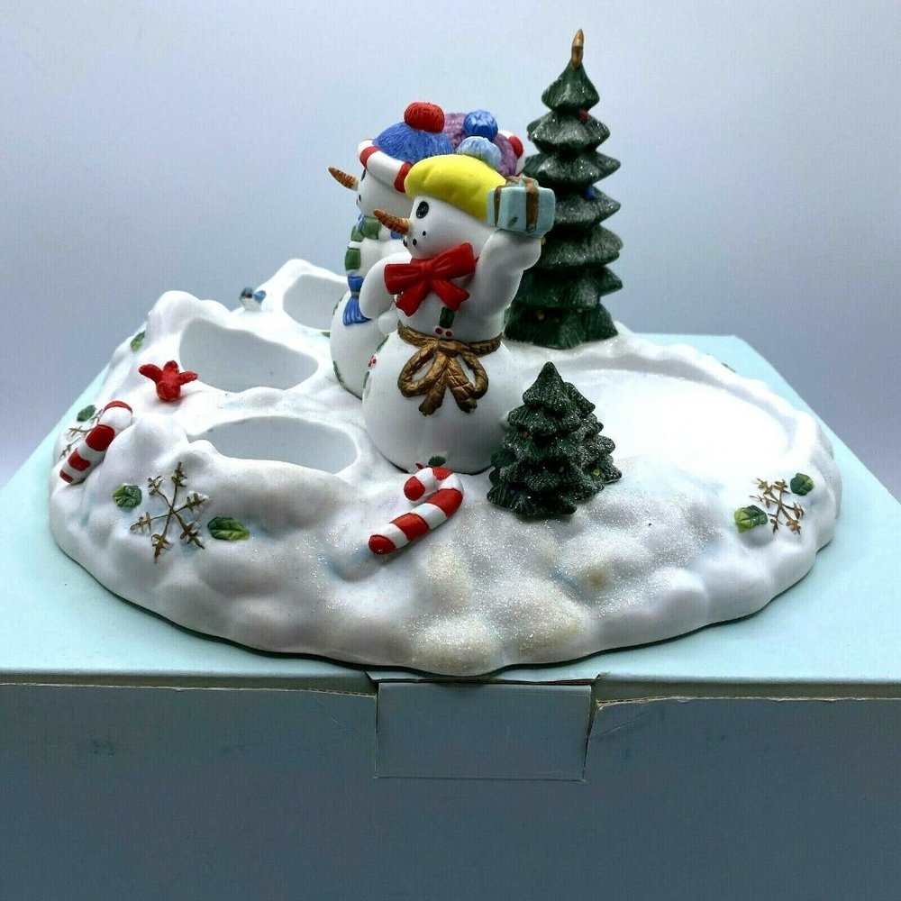 Partylite Snowbell Collection 3 Snowmen Trio Tea Light And Pillar Candle Holder - Picture 3 of 11